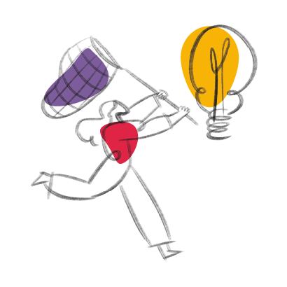 Sketch of someone with a net and a lightbulb